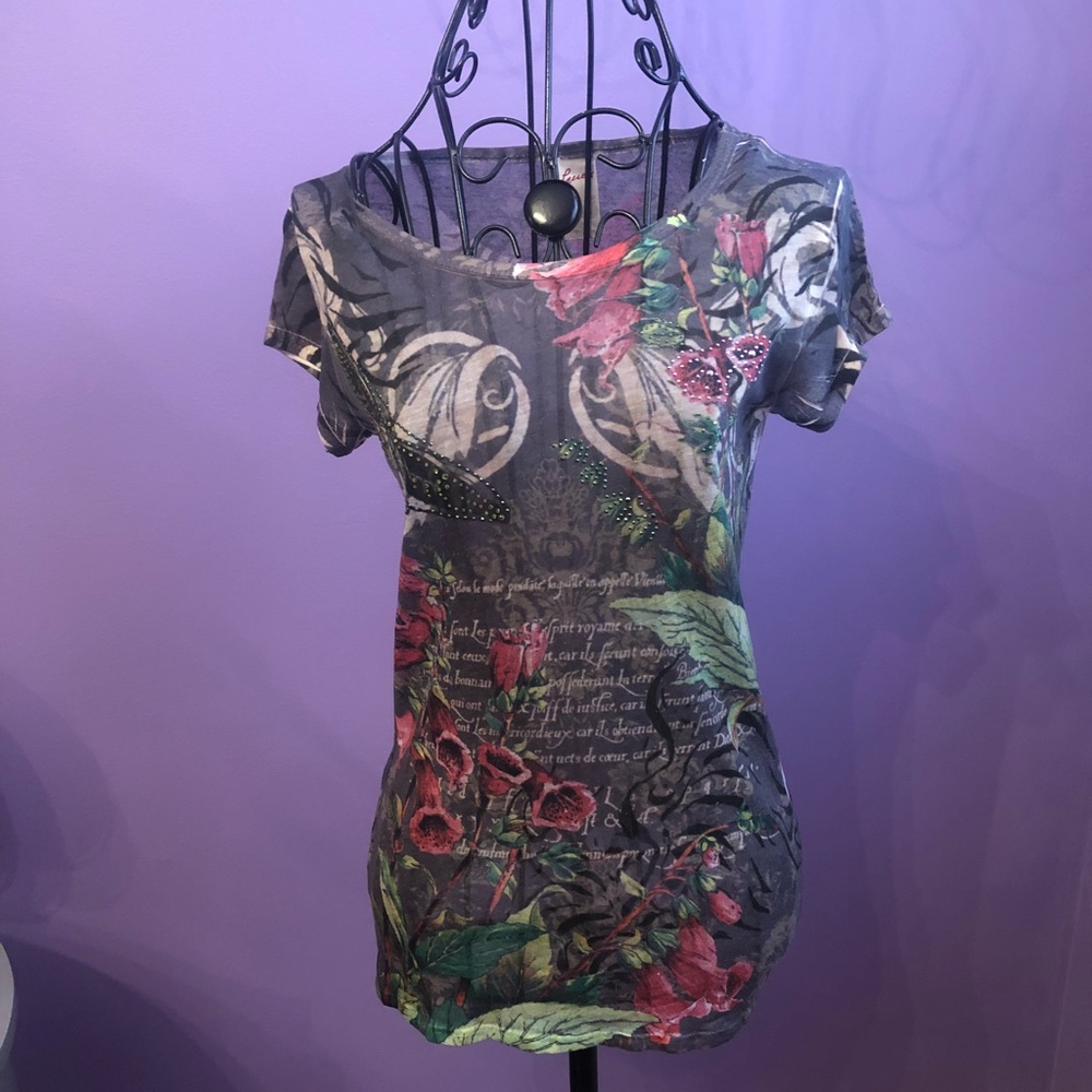 Guess studded printed semi transparent shirt